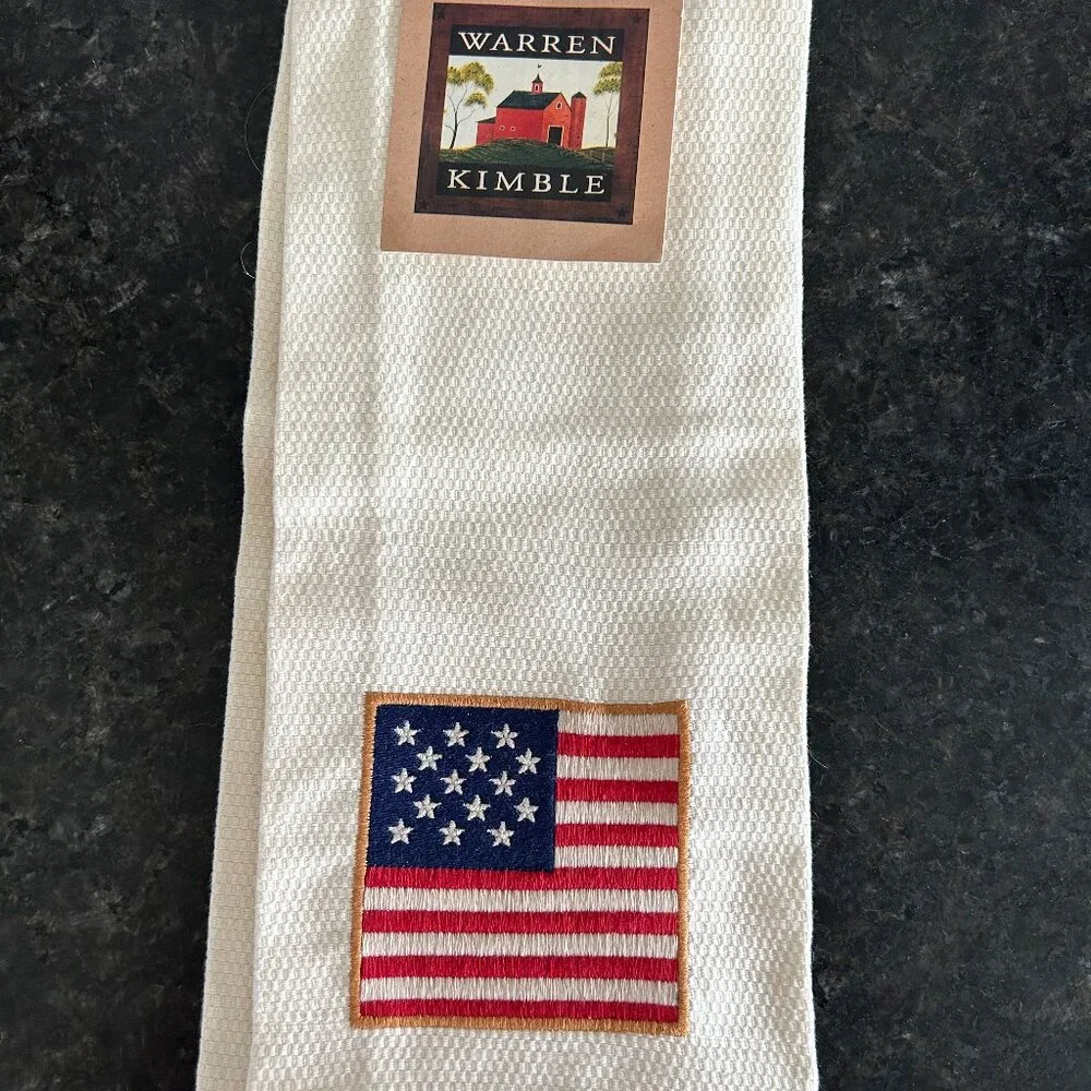 Patriotic Linen Kitchen or Bath Towel, Flag Towel, New with Tags Americana Decor - Picture 1 of 5